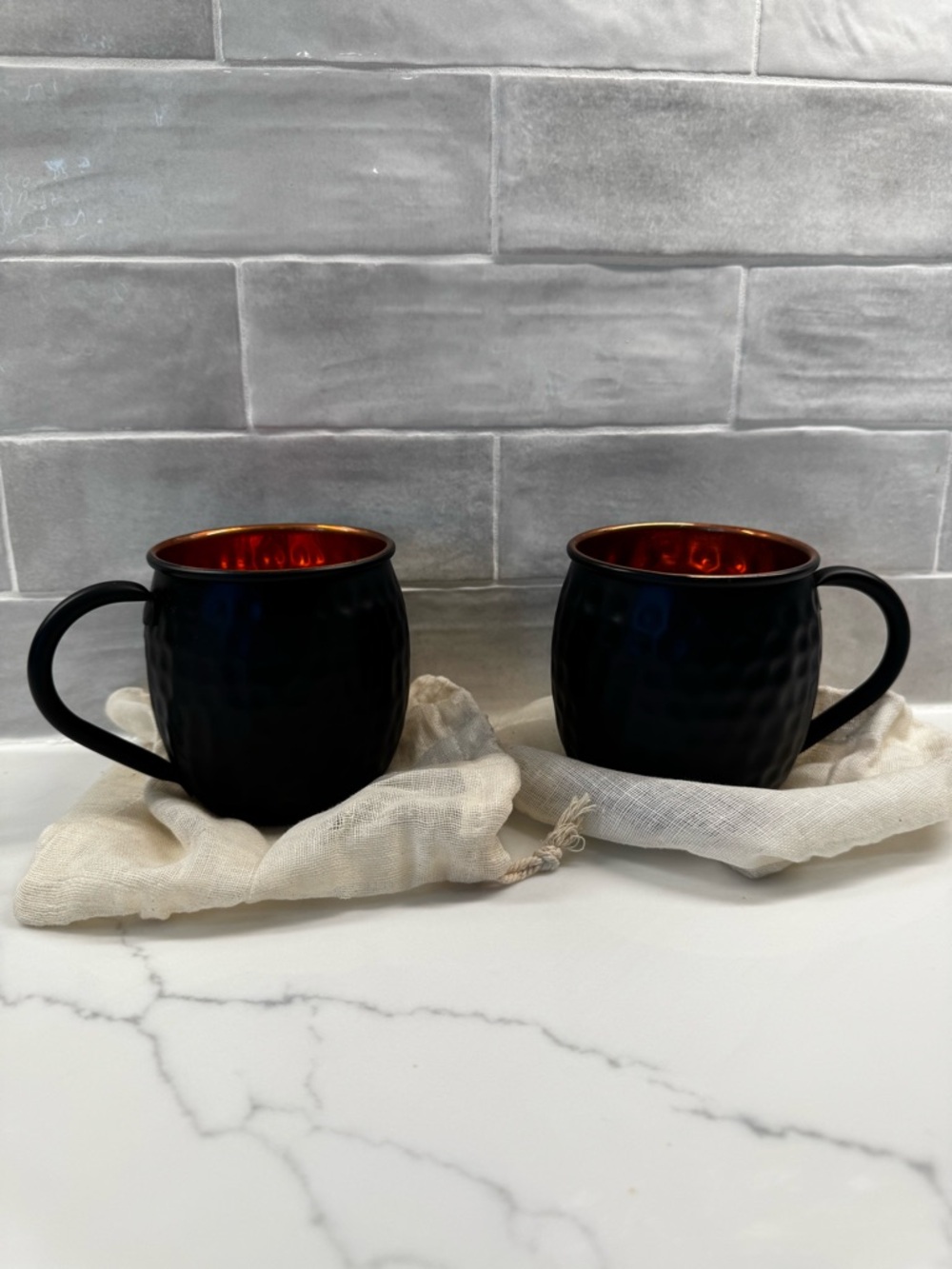 Set of 2 Hammered Matte Black & Copper Moscow Mule Mugs